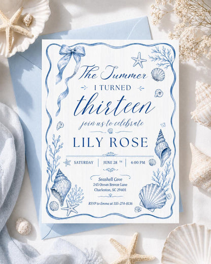 The Summer I Turned Thirteen, Any Age TSITP Theme Birthday, Blue Hydrangea Invite, Blue Flowers TSITP, Teen Girl Birthday Invite, Canva edit __etsy:7970595344