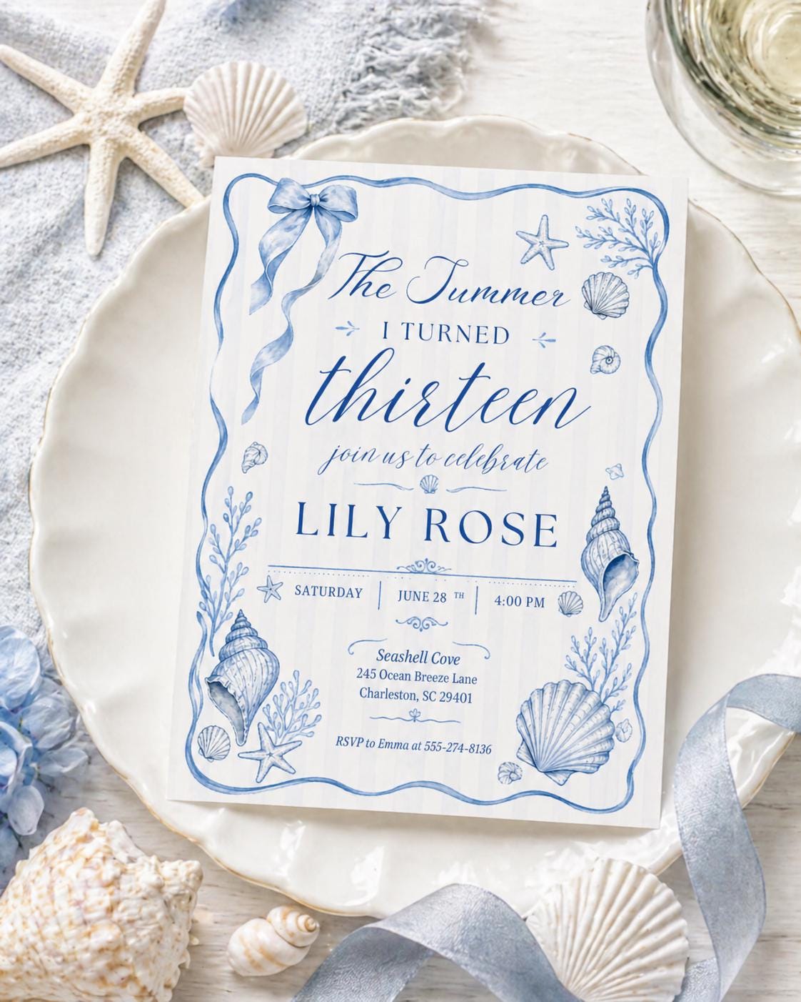 The Summer I Turned Thirteen, Any Age TSITP Theme Birthday, Blue Hydrangea Invite, Blue Flowers TSITP, Teen Girl Birthday Invite, Canva edit __etsy:8018546349