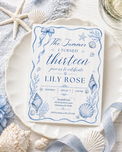 The Summer I Turned Thirteen, Any Age TSITP Theme Birthday, Blue Hydrangea Invite, Blue Flowers TSITP, Teen Girl Birthday Invite, Canva edit __etsy:8018546349