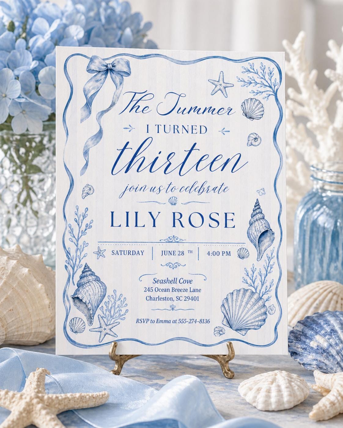 The Summer I Turned Thirteen, Any Age TSITP Theme Birthday, Blue Hydrangea Invite, Blue Flowers TSITP, Teen Girl Birthday Invite, Canva edit __etsy:7970595320