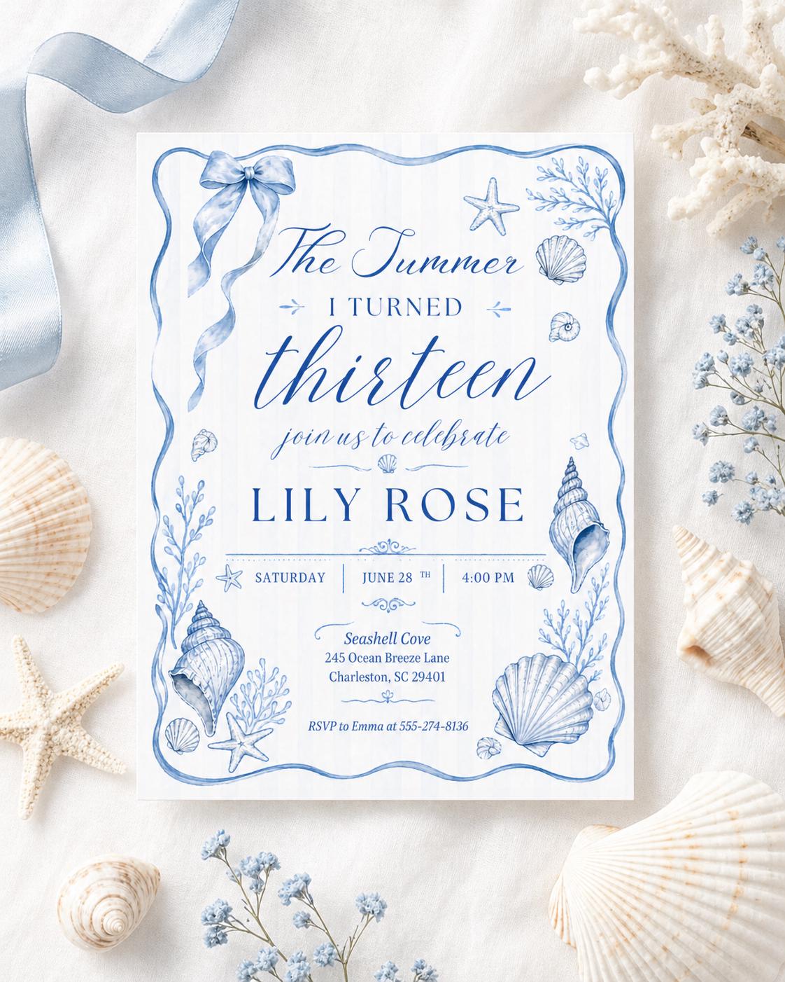 The Summer I Turned Thirteen, Any Age TSITP Theme Birthday, Blue Hydrangea Invite, Blue Flowers TSITP, Teen Girl Birthday Invite, Canva edit __etsy:8018546343