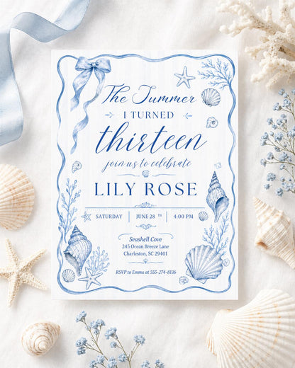 The Summer I Turned Thirteen, Any Age TSITP Theme Birthday, Blue Hydrangea Invite, Blue Flowers TSITP, Teen Girl Birthday Invite, Canva edit __etsy:8018546343