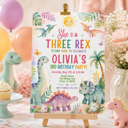Three Rex Birthday Dinosaur Birthday, T Rex Invite, Pastel Dinosaur Birthday Invitation Three Rex 3rd Birthday , Editable Canva Template __etsy:8032074219