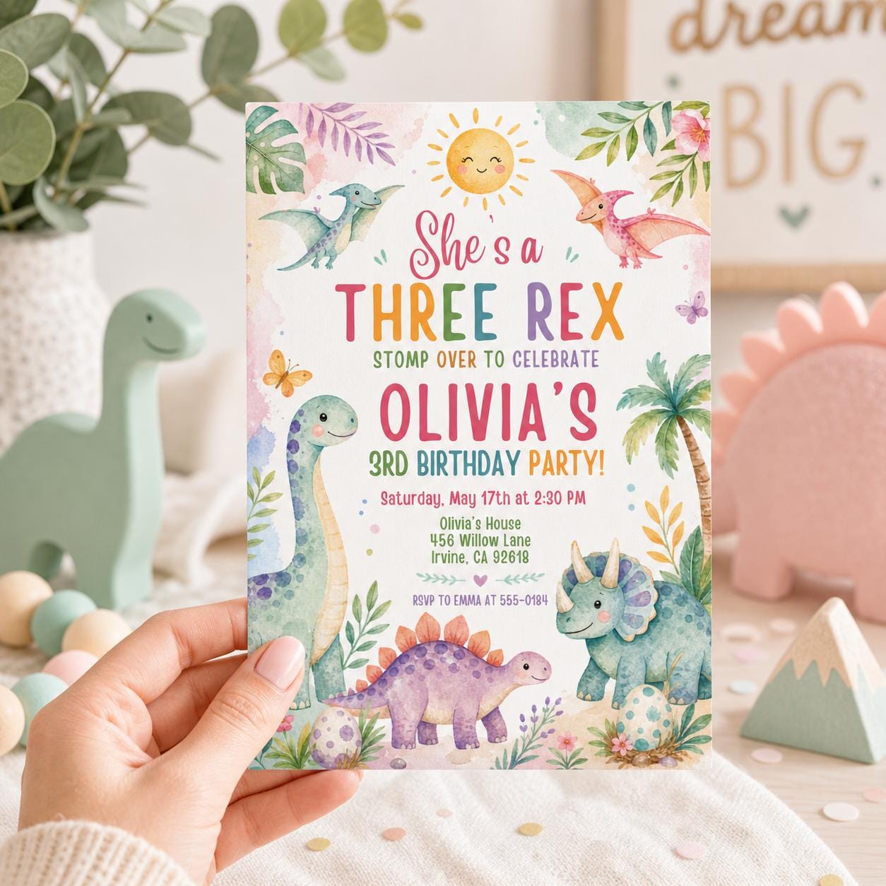 Three Rex Birthday Dinosaur Birthday, T Rex Invite, Pastel Dinosaur Birthday Invitation Three Rex 3rd Birthday , Editable Canva Template __etsy:8032074223