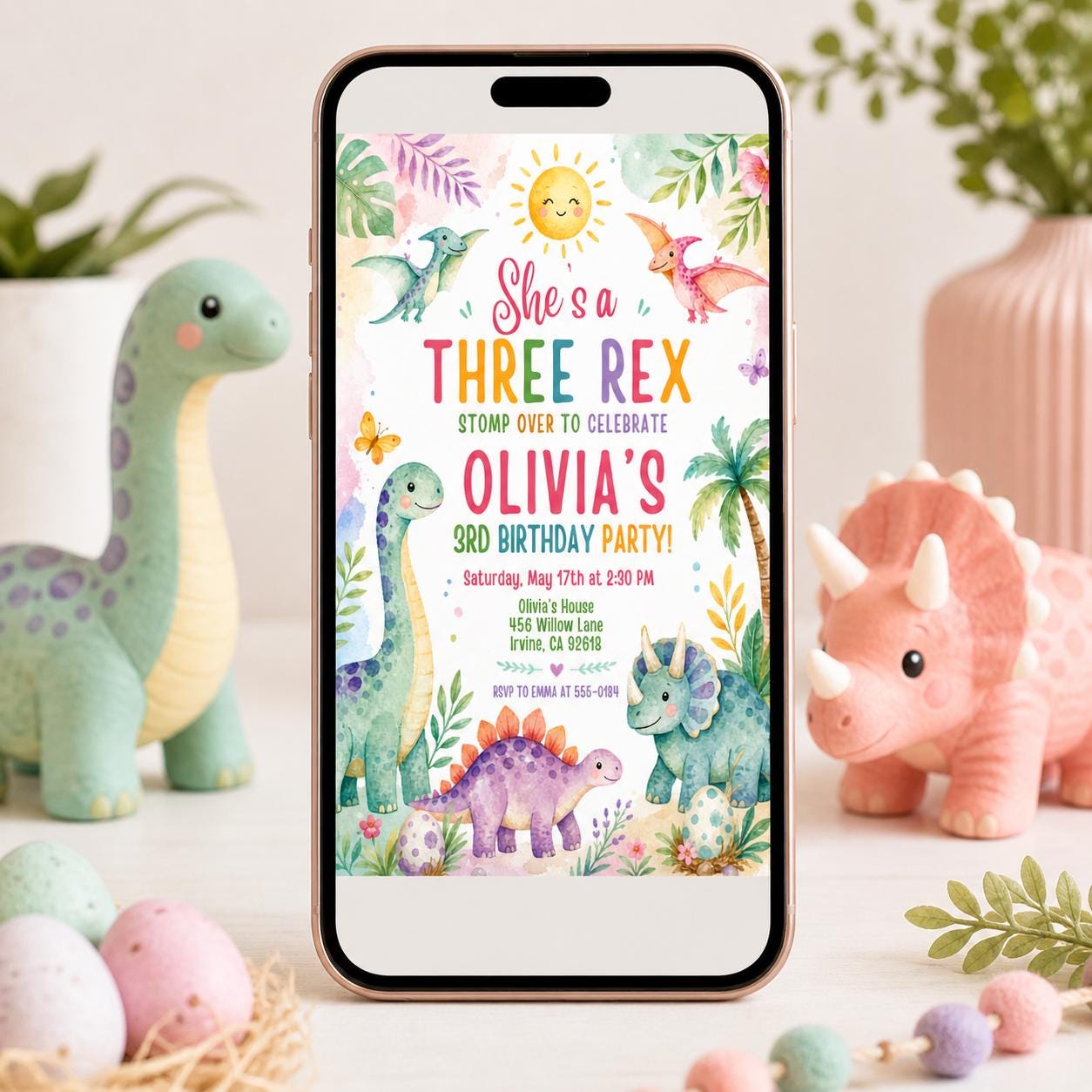 Three Rex Birthday Dinosaur Birthday, T Rex Invite, Pastel Dinosaur Birthday Invitation Three Rex 3rd Birthday , Editable Canva Template __etsy:7984129536