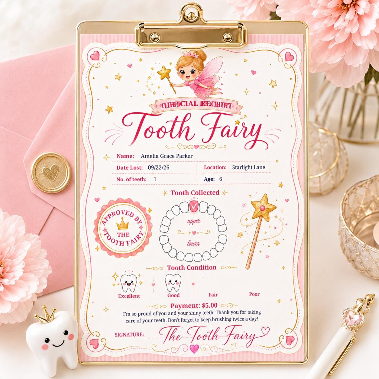 Tooth Fairy Official Receipt: Editable Canva Template (Digital Download) __etsy:7991730868