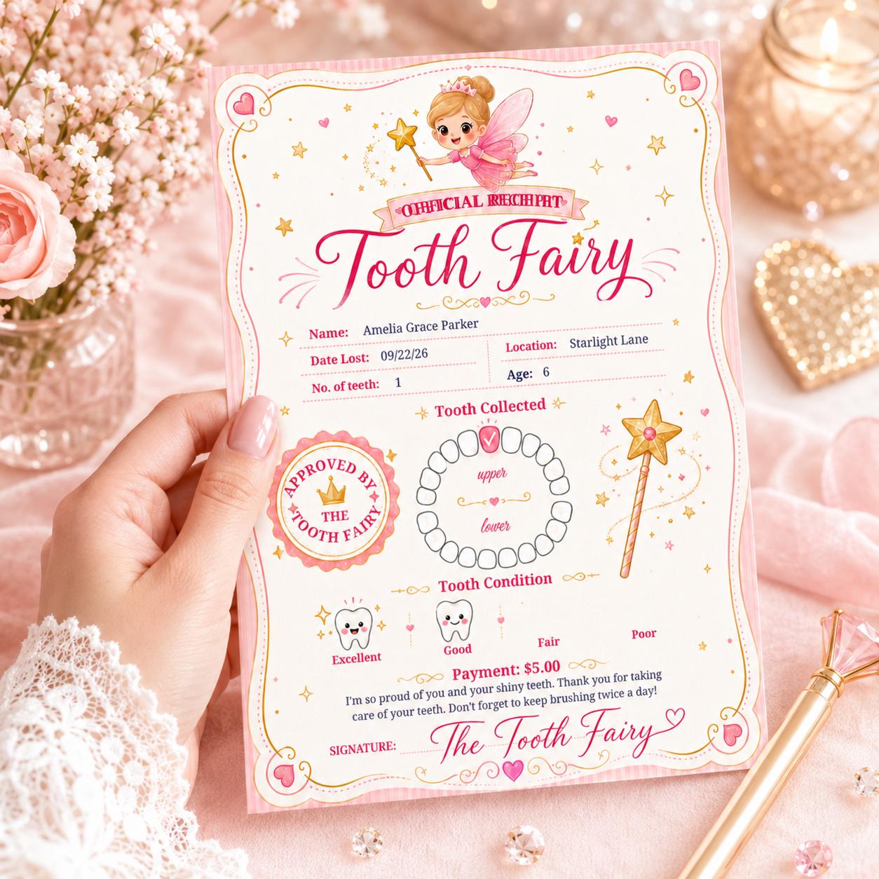 Tooth Fairy Official Receipt: Editable Canva Template (Digital Download) __etsy:7991730928