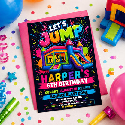 Trampoline Park Birthday Invitation, Jump & Flip Party Digital Invite, Bounce Blast Party  for Kids and Teens, Canva Template __etsy:8078735673