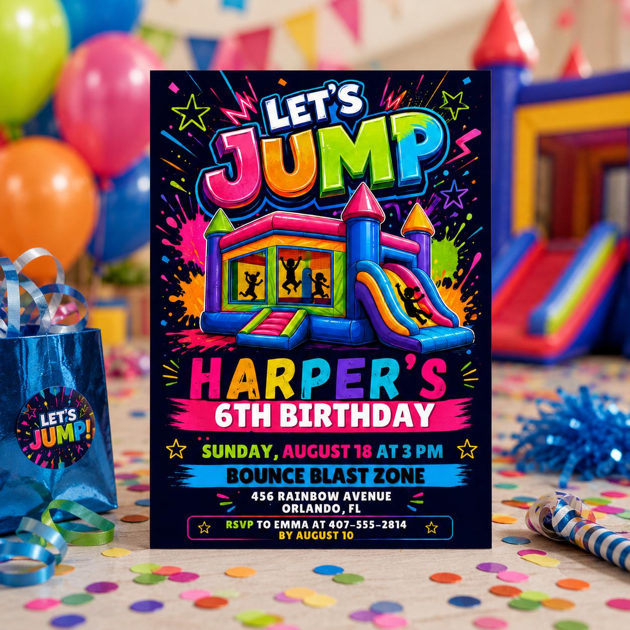 Trampoline Park Birthday Invitation, Jump & Flip Party Digital Invite, Bounce Blast Party  for Kids and Teens, Canva Template __etsy:8078735639