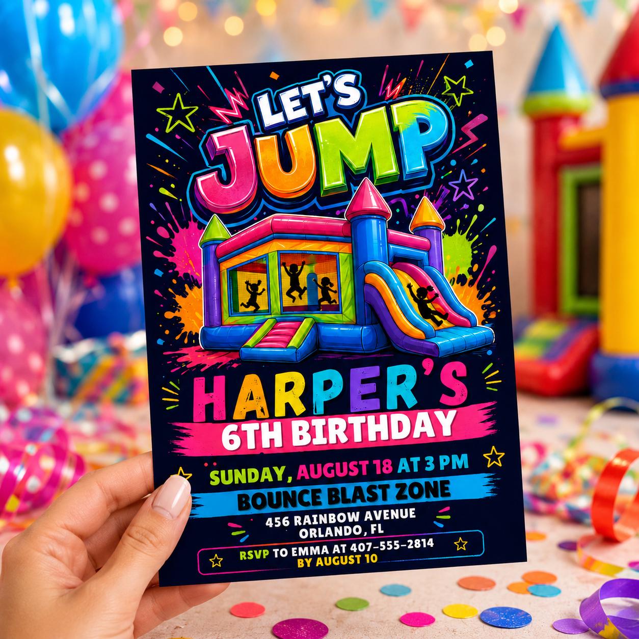 Trampoline Park Birthday Invitation, Jump & Flip Party Digital Invite, Bounce Blast Party  for Kids and Teens, Canva Template __etsy:8030826874