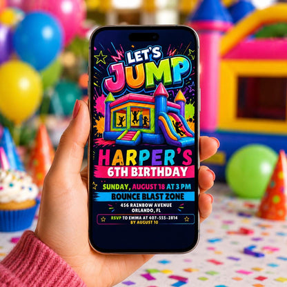 Trampoline Park Birthday Invitation, Jump & Flip Party Digital Invite, Bounce Blast Party  for Kids and Teens, Canva Template __etsy:8078737071