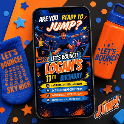 Trampoline Park Birthday Invitation – Jump & Flip Party Digital Invite, Editable Canva Template for Kids and Teens,  Canva Template __etsy:8071772895