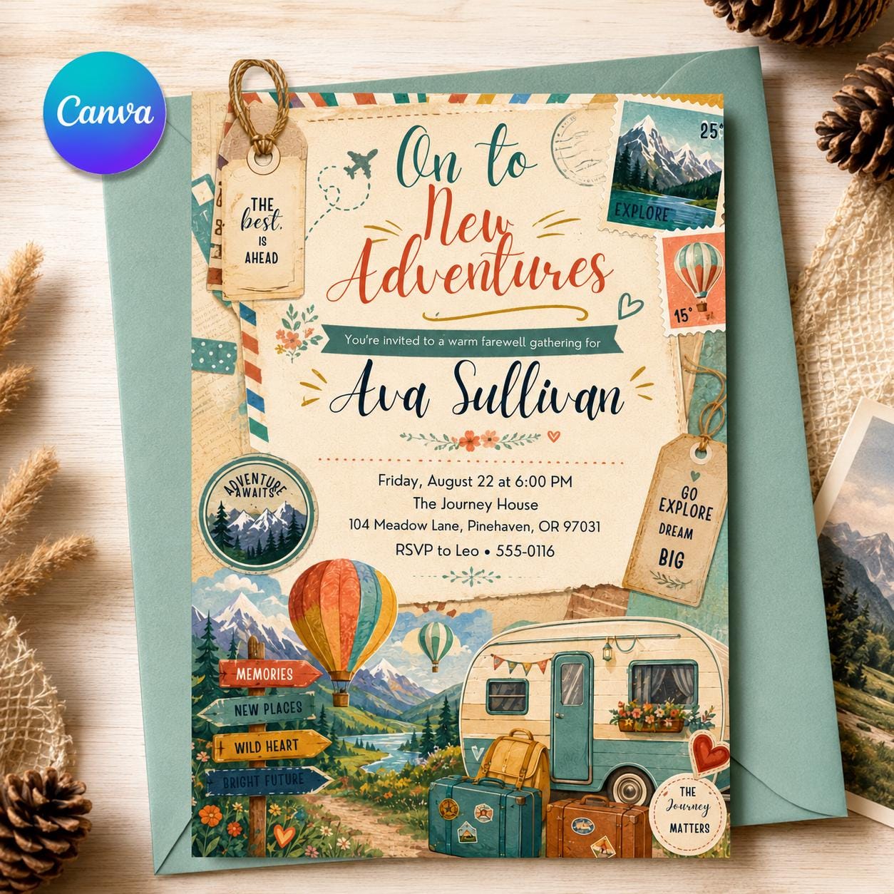 Travel Theme Farewell Party, Adventure Awaits Baby Shower Invitation, Airplane Editable, Retirement Party Invitation, Canva Template __etsy:8067950650