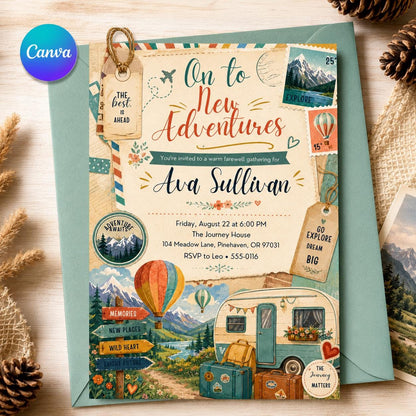 Travel Theme Farewell Party, Adventure Awaits Baby Shower Invitation, Airplane Editable, Retirement Party Invitation, Canva Template __etsy:8067950650