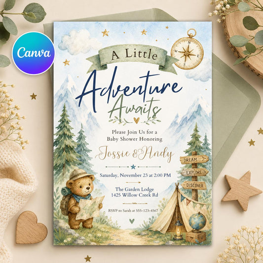 Travel Theme Farewell Party, Adventure Awaits Baby Shower Invitation, Airplane Editable, Retirement Party Invitation, Canva Template __etsy:8122520869