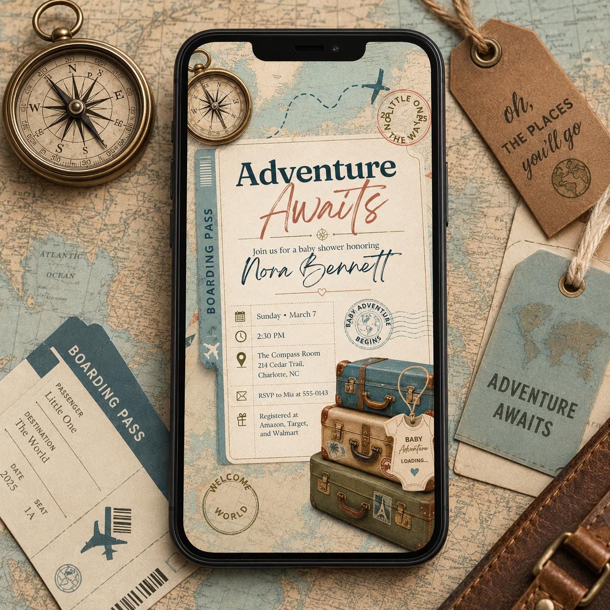 Travel Theme Farewell Party, Adventure Awaits Baby Shower Invitation, Airplane Editable, Retirement Party Invitation, Canva Template __etsy:8074234382