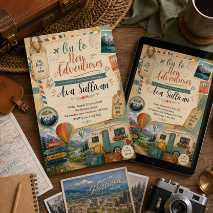 Travel Theme Farewell Party, Adventure Awaits Baby Shower Invitation, Airplane Editable, Retirement Party Invitation, Canva Template __etsy:8067950656