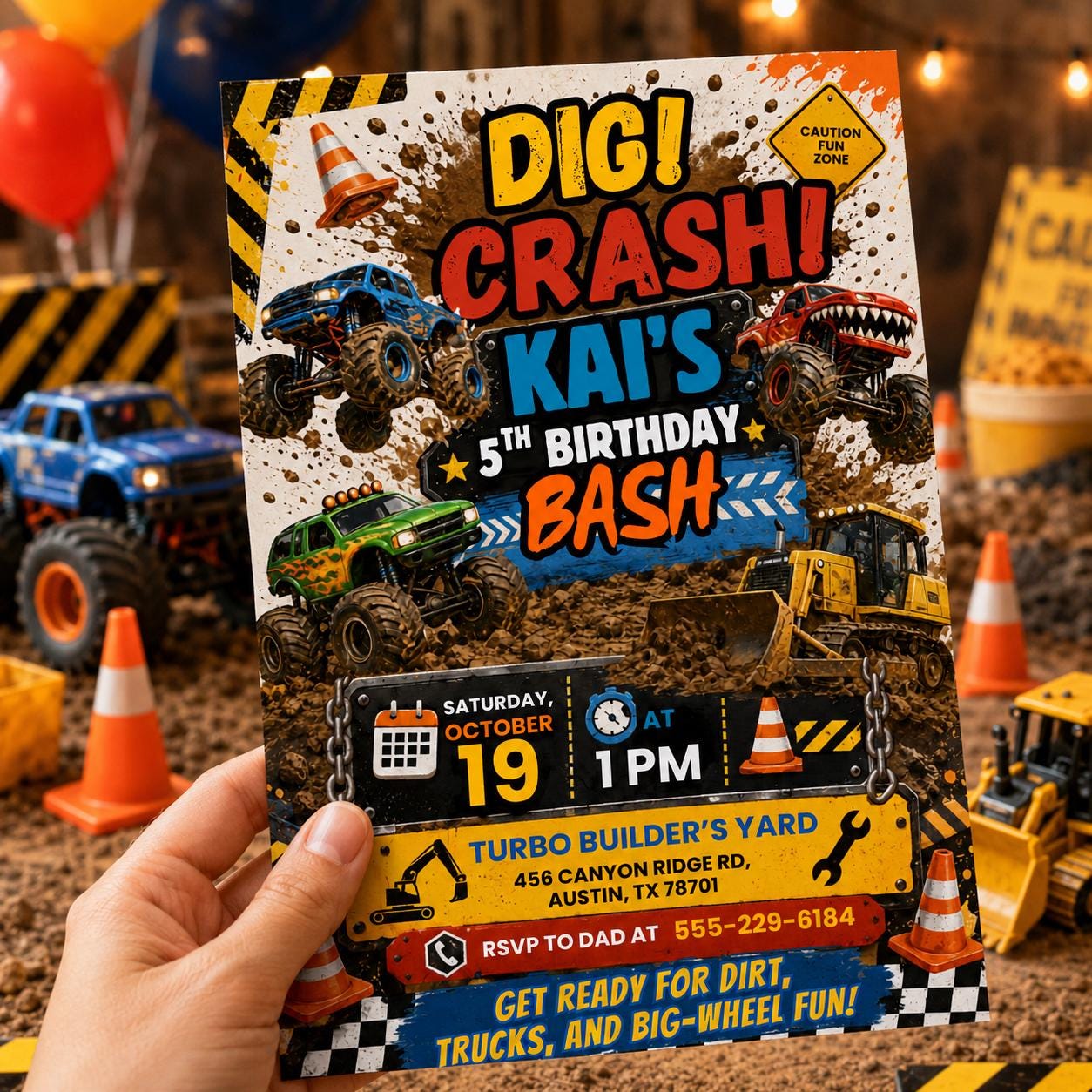 Truck Birthday Invitation Template, Trash Truck Birthday Invite , Canva Template __etsy:8094102985