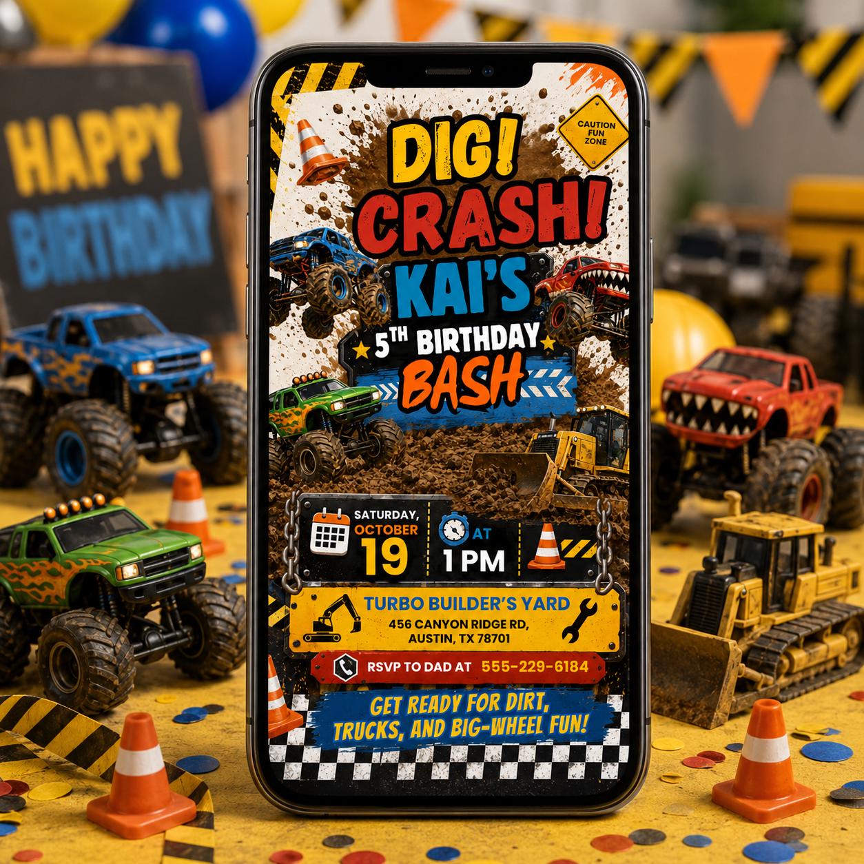 Truck Birthday Invitation Template, Trash Truck Birthday Invite , Canva Template __etsy:8094102983