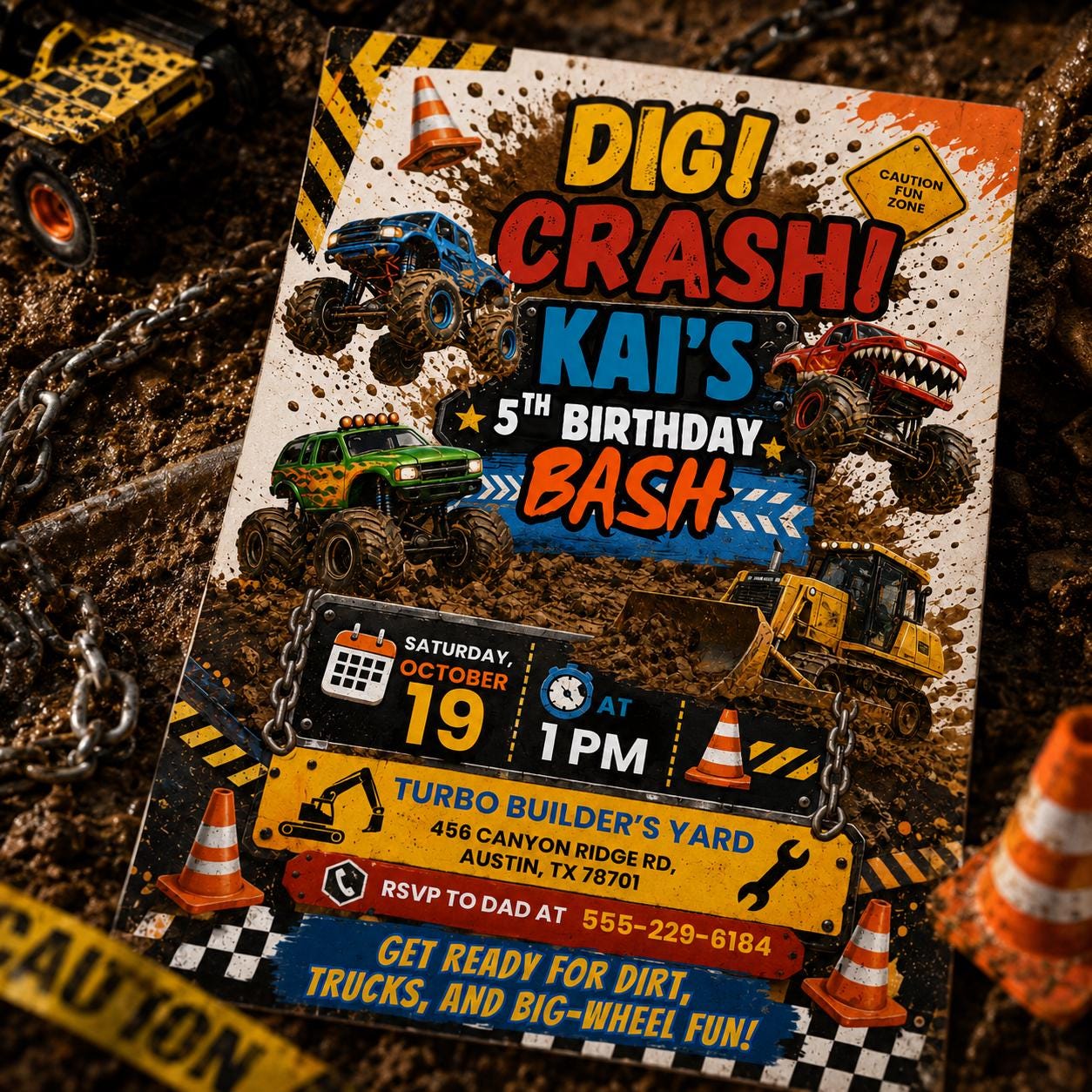 Truck Birthday Invitation Template, Trash Truck Birthday Invite , Canva Template __etsy:8046191428
