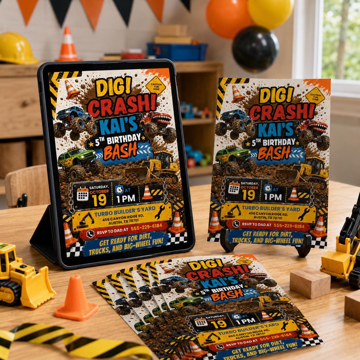 Truck Birthday Invitation Template, Trash Truck Birthday Invite , Canva Template __etsy:8046191418