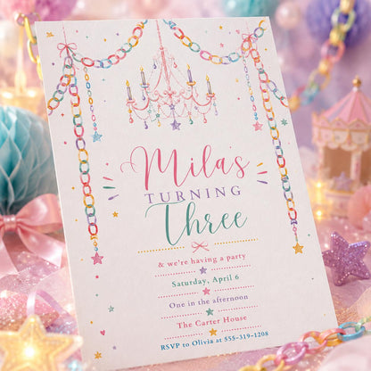 Turning Three Birthday Invitation, Girl 3rd Birthday Party Invite, Garden Party Invite, Editable Wild Flower, Pink Pastel Floral, Canva __etsy:8084908791