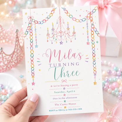 Turning Three Birthday Invitation, Girl 3rd Birthday Party Invite, Garden Party Invite, Editable Wild Flower, Pink Pastel Floral, Canva __etsy:8084908783