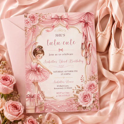 Tutu Cute Birthday Invitation, Birthday Invitation, Ballerina 2nd Birthday, Tutu Cute Bday Invite Tutu Birthday, Canva Editable Template __etsy:8055158049