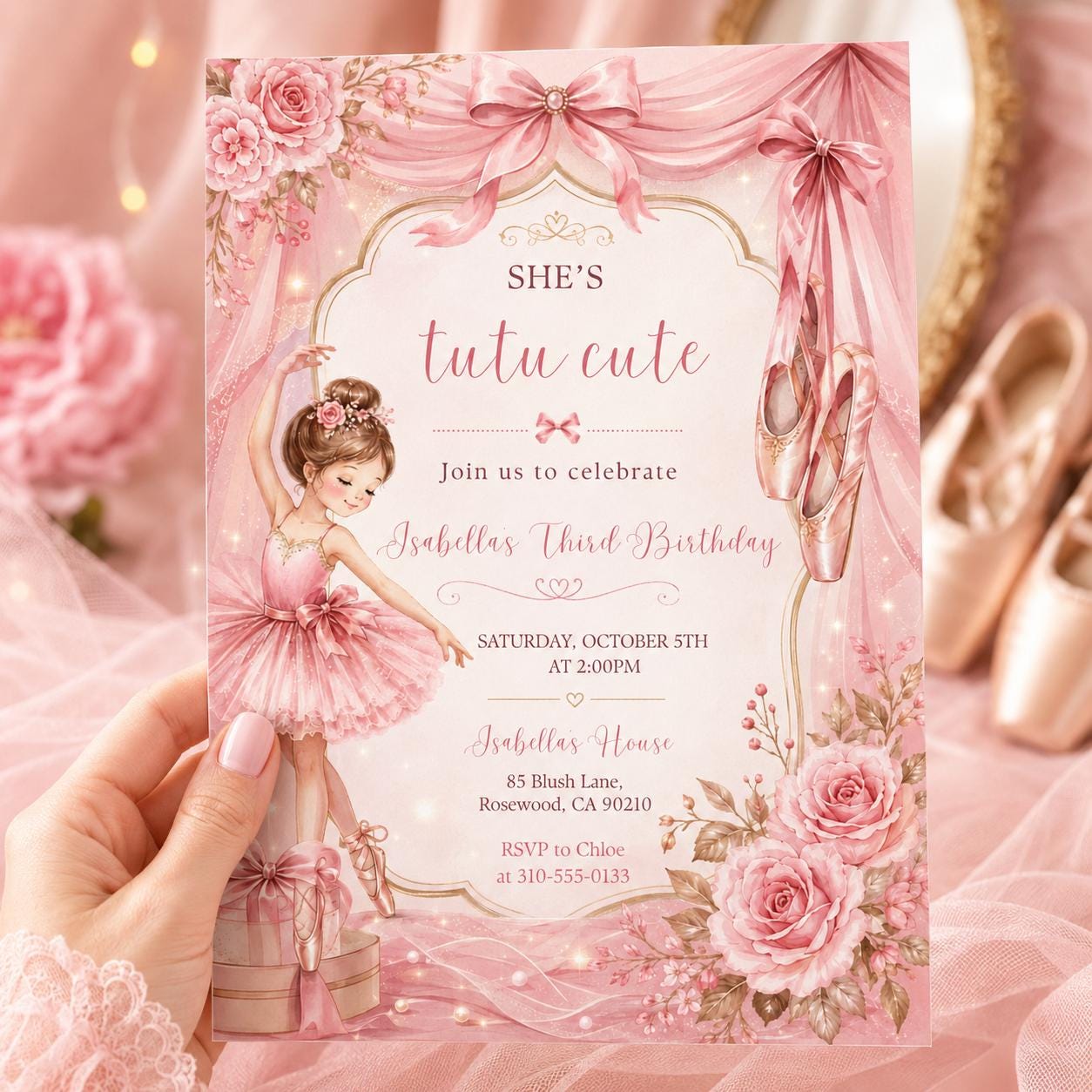Tutu Cute Birthday Invitation, Birthday Invitation, Ballerina 2nd Birthday, Tutu Cute Bday Invite Tutu Birthday, Canva Editable Template __etsy:8055158045