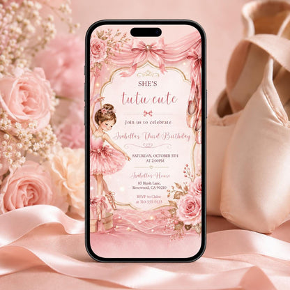 Tutu Cute Birthday Invitation, Birthday Invitation, Ballerina 2nd Birthday, Tutu Cute Bday Invite Tutu Birthday, Canva Editable Template __etsy:8007242986