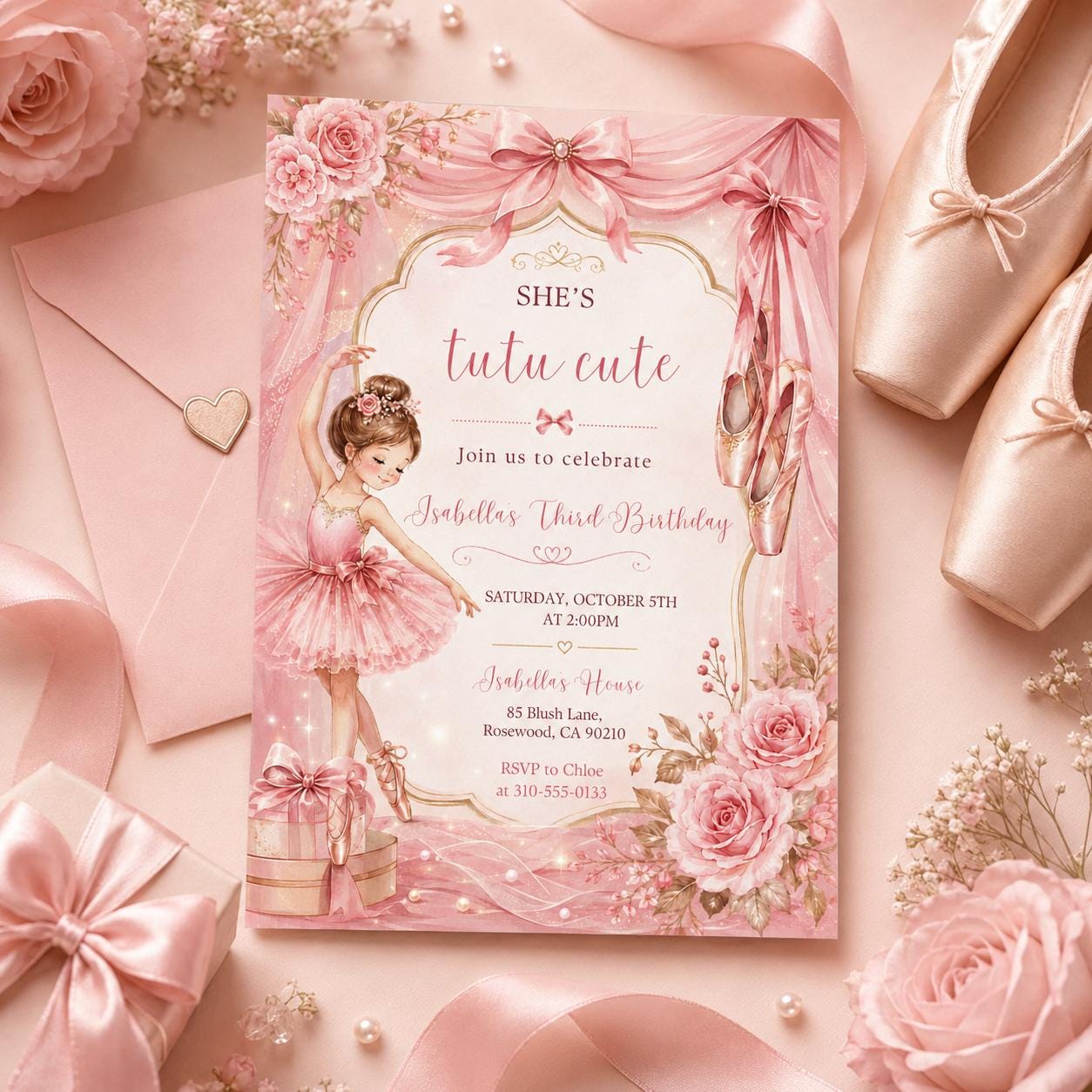 Tutu Cute Birthday Invitation, Birthday Invitation, Ballerina 2nd Birthday, Tutu Cute Bday Invite Tutu Birthday, Canva Editable Template __etsy:8007242994