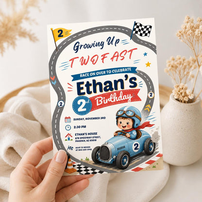 Two Fast Birthday Invite, Retro Race Car Invitation, Race Car Invite Boy, Red Race Car Invite, Racing Flags Invite, Racing Party Invitation __etsy:8010738626