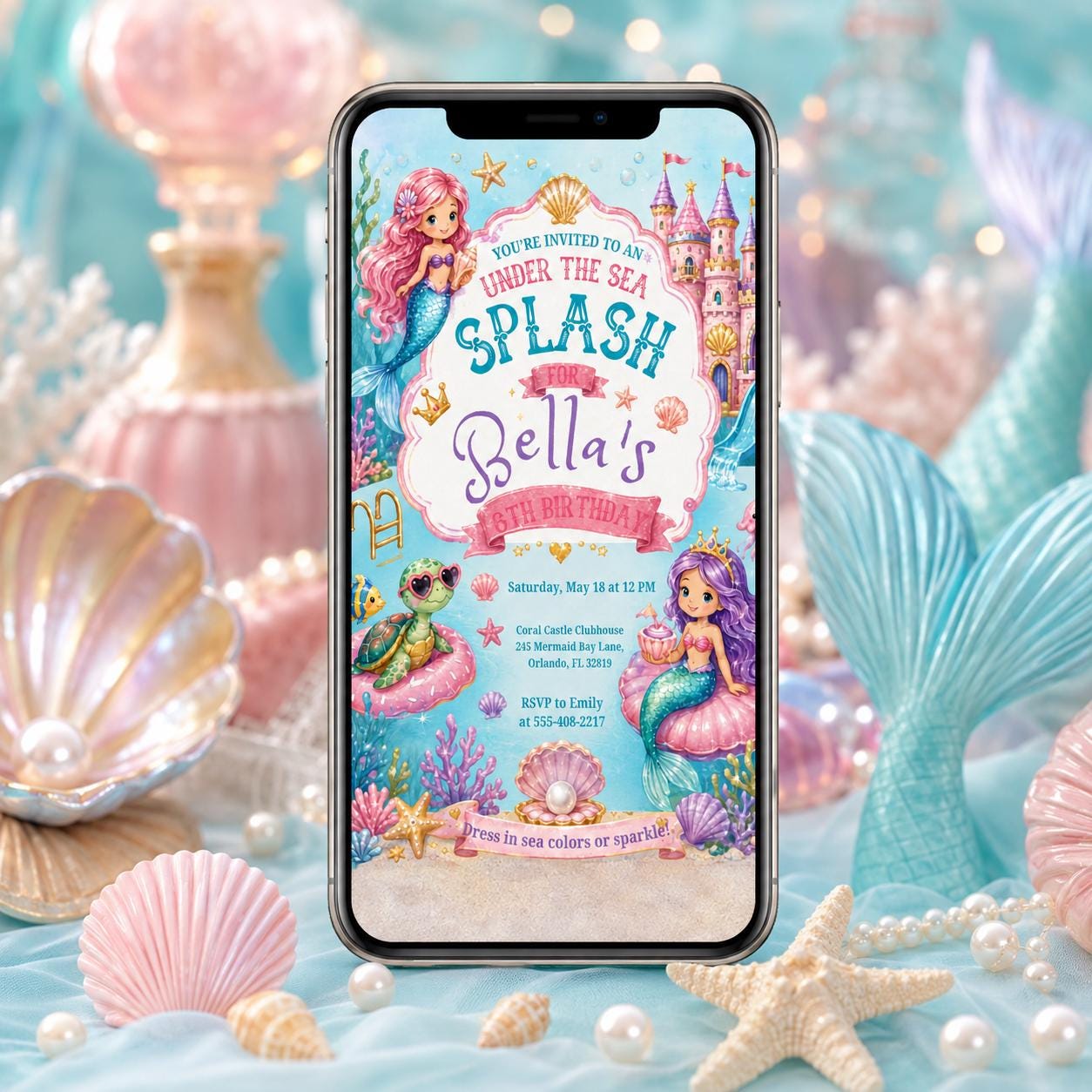 Under the Sea Birthday Invitation, Splash Into Fun Dolphin Birthday Invite, Mermaid Birthday Invitation Girl , Canva Template __etsy:8094119825