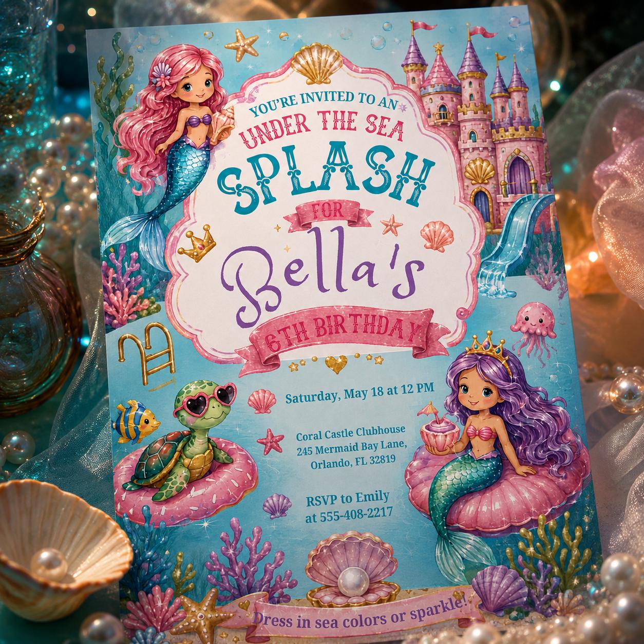 Under the Sea Birthday Invitation, Splash Into Fun Dolphin Birthday Invite, Mermaid Birthday Invitation Girl , Canva Template __etsy:8046207896