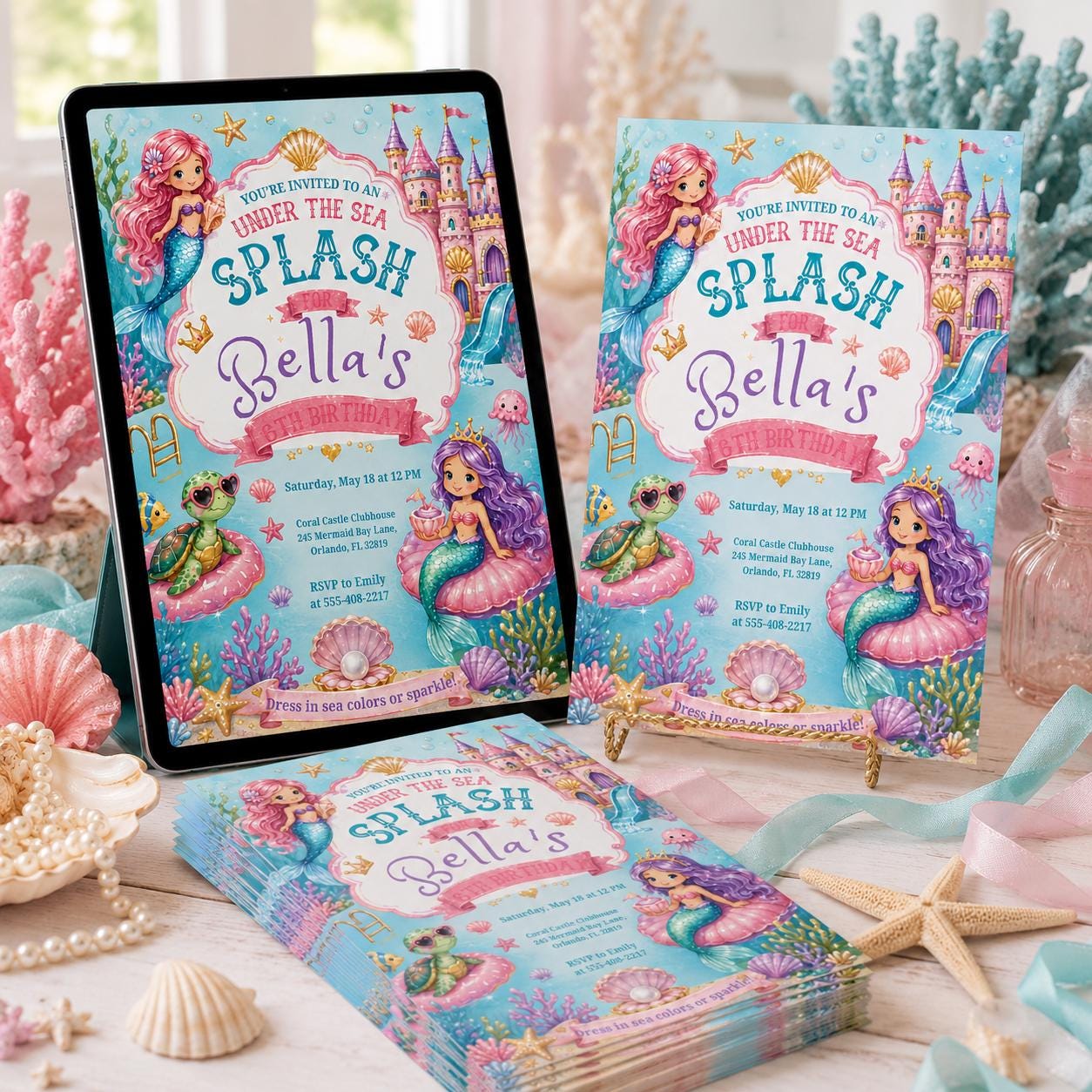 Under the Sea Birthday Invitation, Splash Into Fun Dolphin Birthday Invite, Mermaid Birthday Invitation Girl , Canva Template __etsy:8094119879