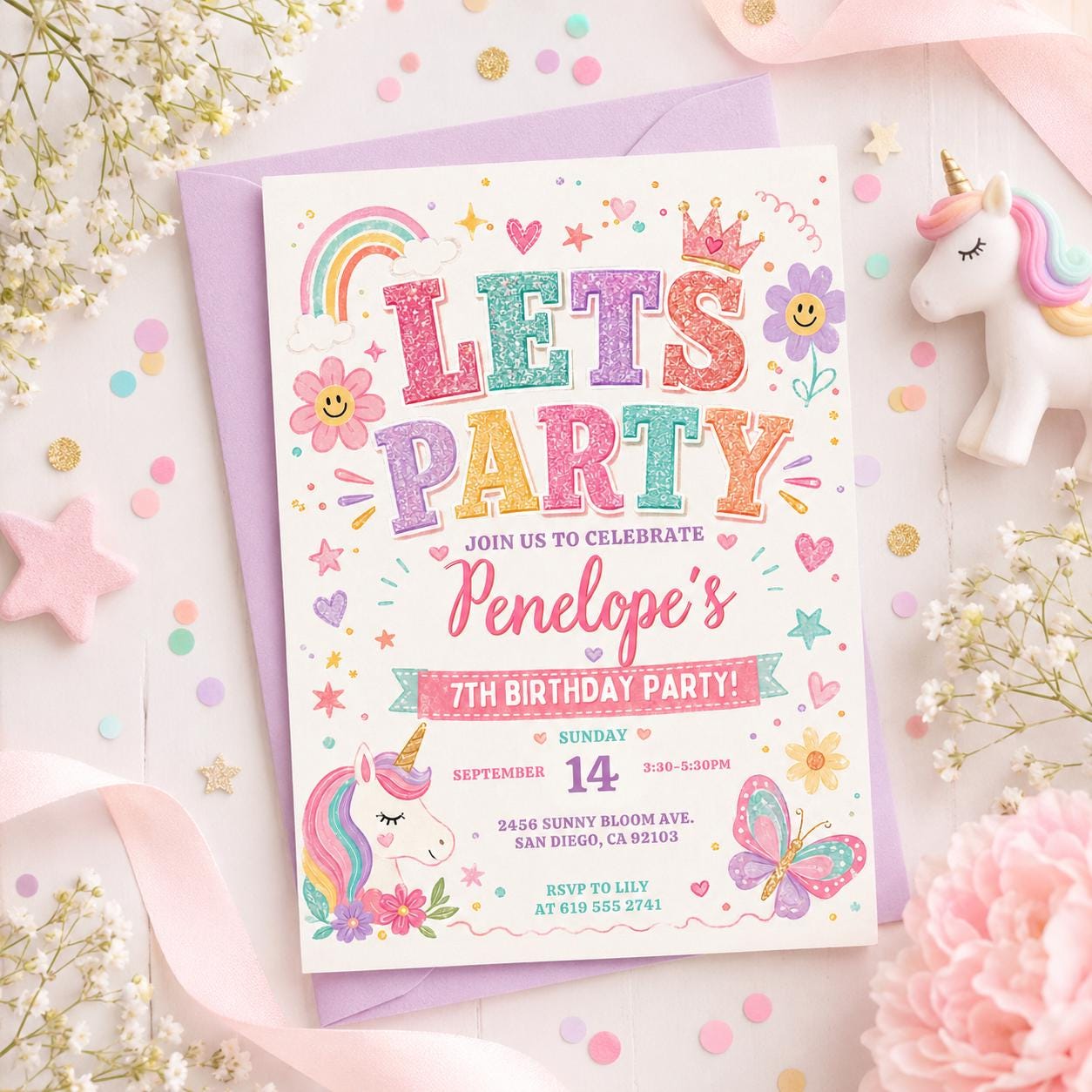 Unicorn Birthday Invitation: Editable Canva Party Template (Digital Download) __etsy:7999147148