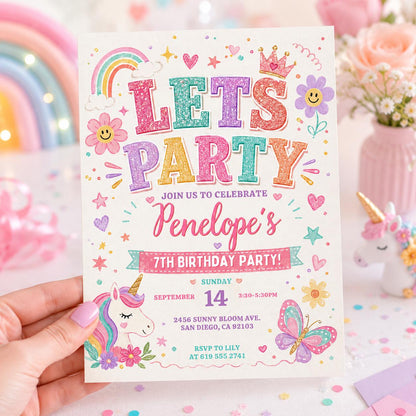 Unicorn Birthday Invitation: Editable Canva Party Template (Digital Download) __etsy:7999147008