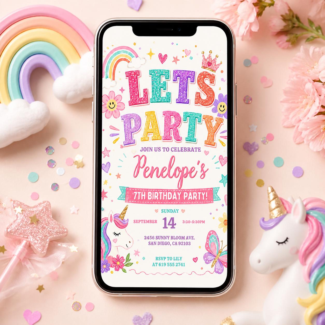 Unicorn Birthday Invitation: Editable Canva Party Template (Digital Download) __etsy:8047080435