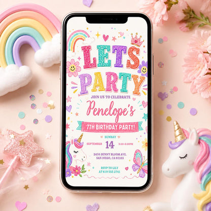 Unicorn Birthday Invitation: Editable Canva Party Template (Digital Download) __etsy:8047080435