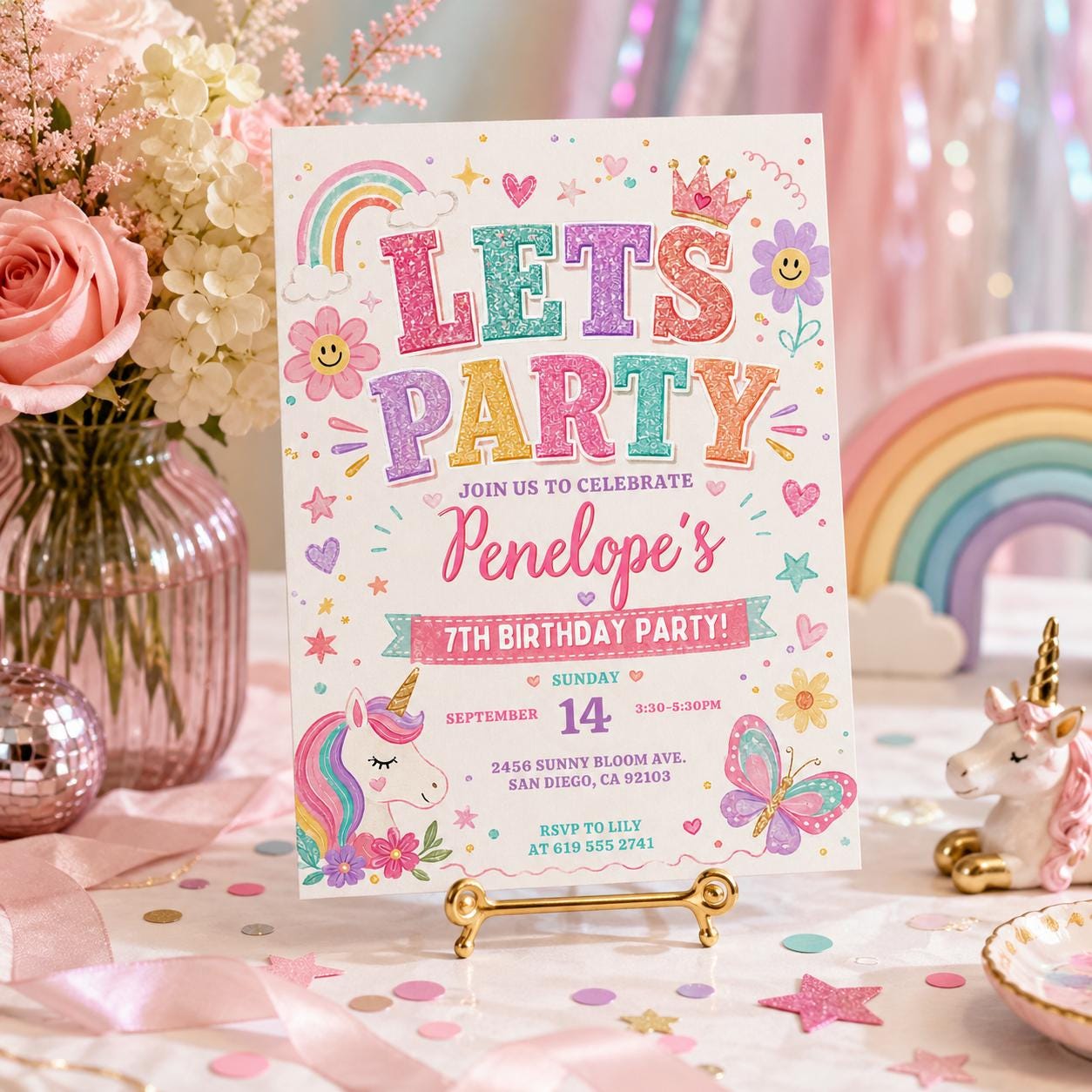 Unicorn Birthday Invitation: Editable Canva Party Template (Digital Download) __etsy:7999147140