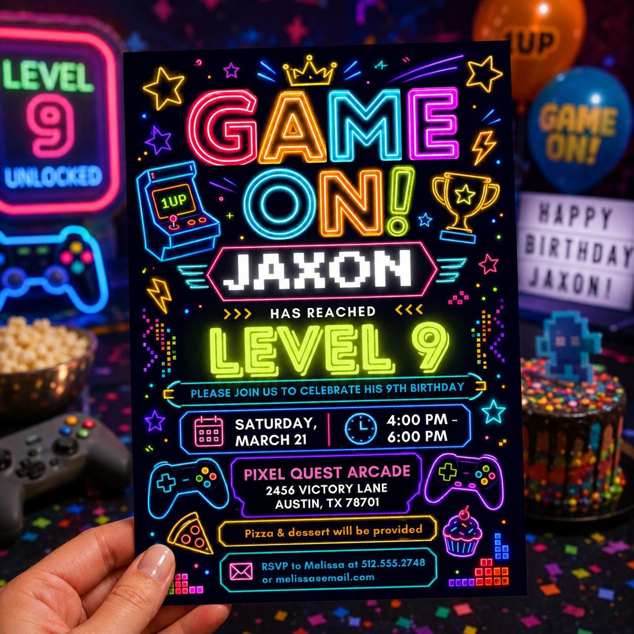 Video Game Party Invitation, Green Gamer Birthday Invitation, Level Up Birthday Invitation, Gamer Boy Template, Editable Canva Template __etsy:8046942179