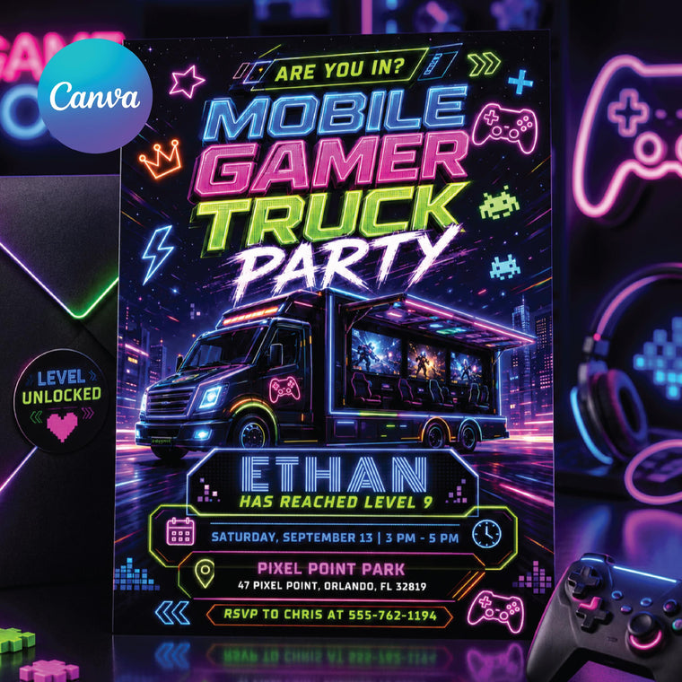 Mobile Gamer Truck 9th Birthday Invitation