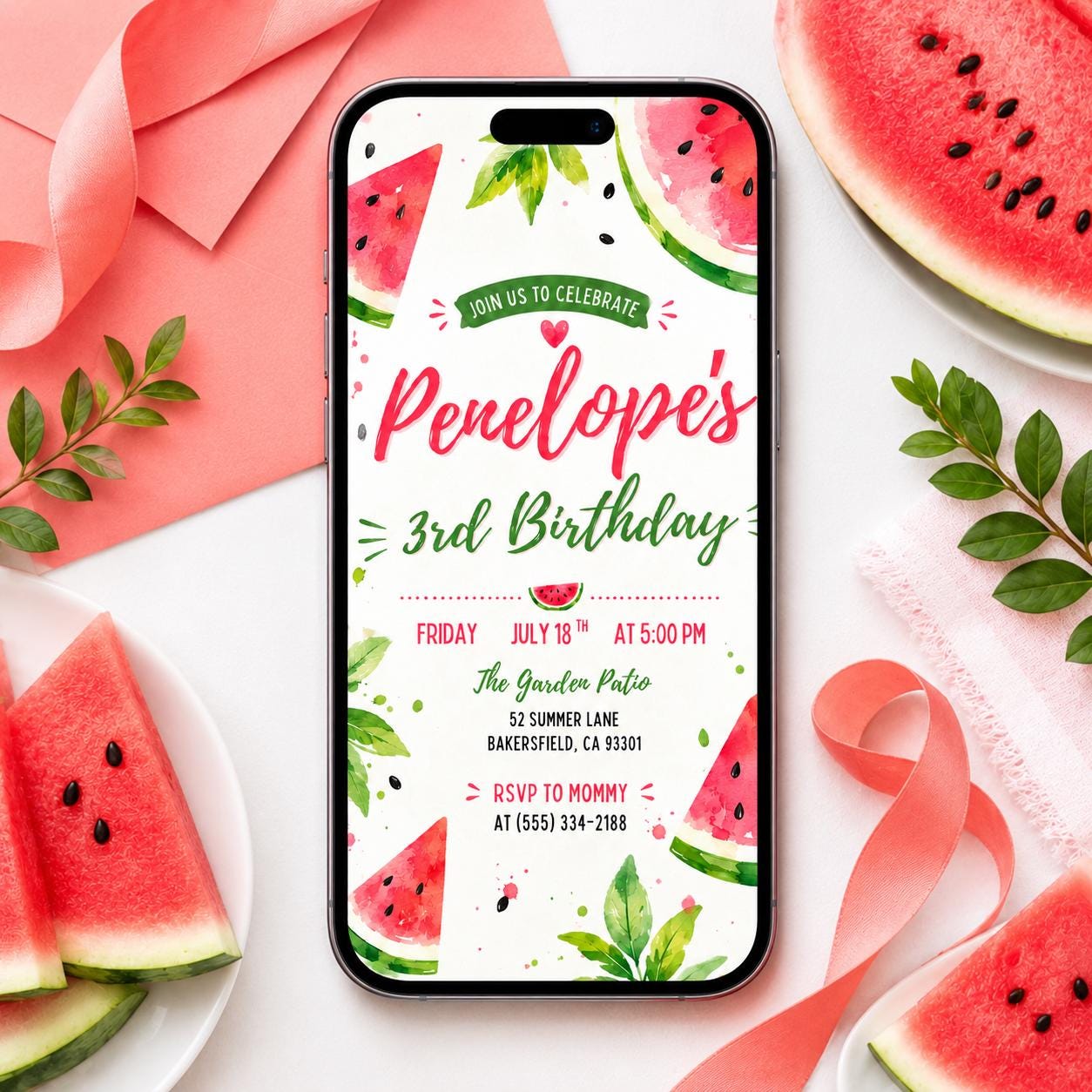 Watermelon 3rd Birthday Invitation, Watermelon birthday invitation, sweet to be three melon pink third 3rd b-day girl summer party invite __etsy:8076846897
