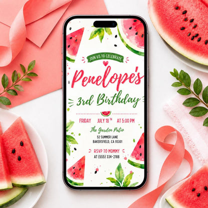 Watermelon 3rd Birthday Invitation, Watermelon birthday invitation, sweet to be three melon pink third 3rd b-day girl summer party invite __etsy:8076846897
