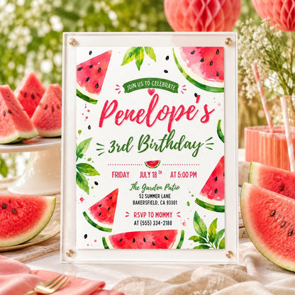 Watermelon 3rd Birthday Invitation, Watermelon birthday invitation, sweet to be three melon pink third 3rd b-day girl summer party invite __etsy:8028934624