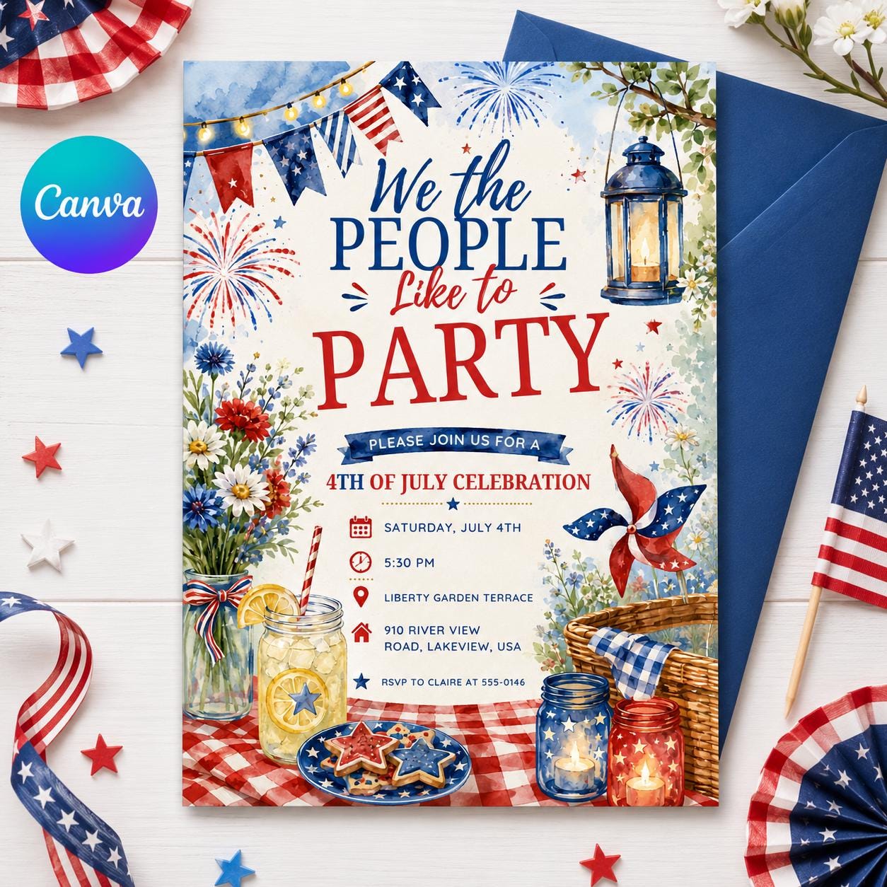 We The People Like to Party 4th of July Invitation, 4th of July BBQ Invite, Party in the USA, Independence Day Party, Red White & Blue Party __etsy:8080893724