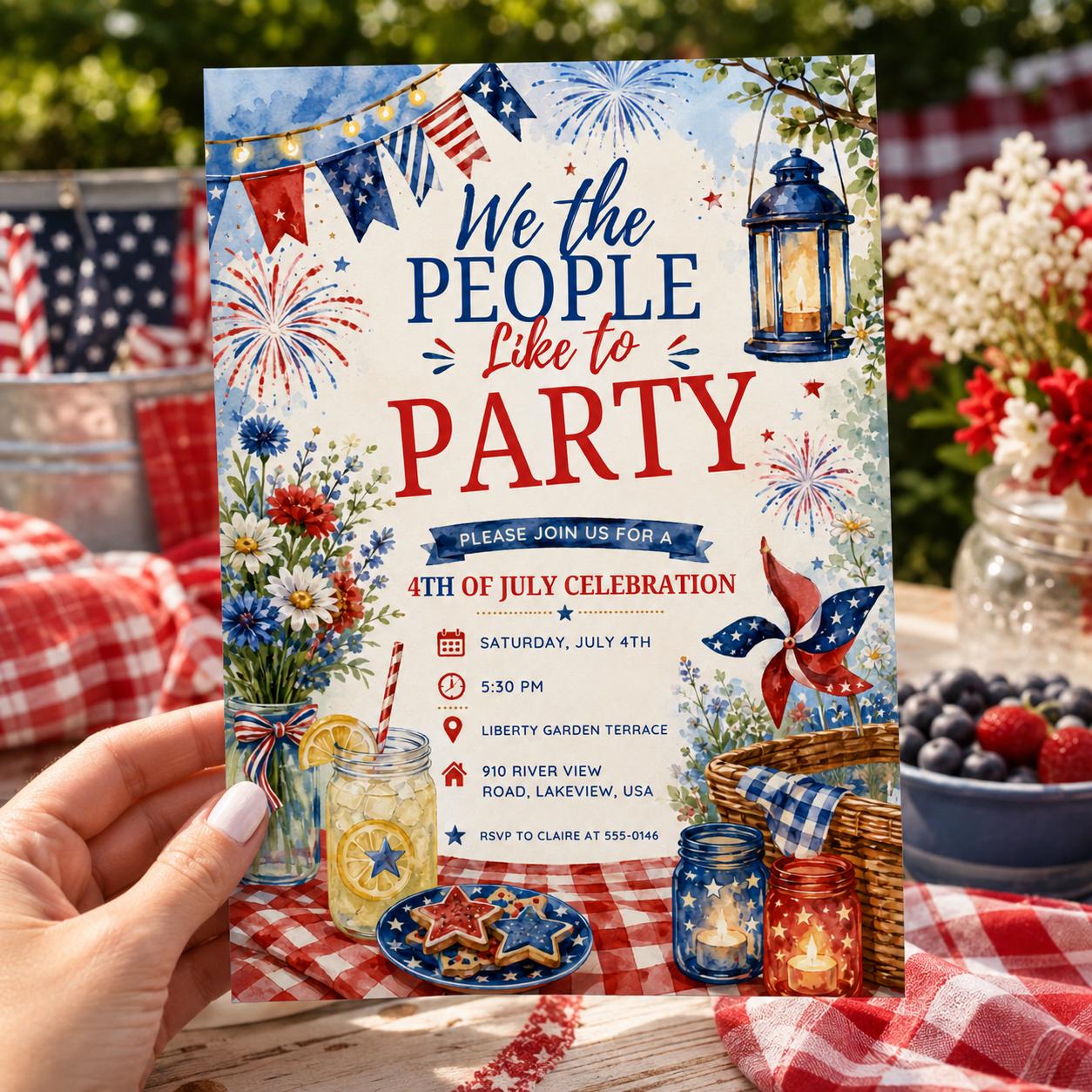 We The People Like to Party 4th of July Invitation, 4th of July BBQ Invite, Party in the USA, Independence Day Party, Red White & Blue Party __etsy:8080893692