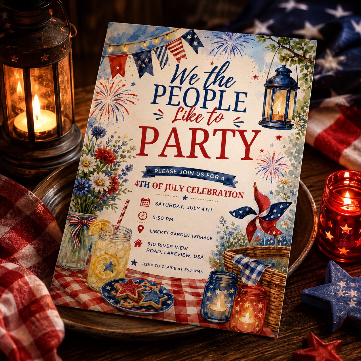 We The People Like to Party 4th of July Invitation, 4th of July BBQ Invite, Party in the USA, Independence Day Party, Red White & Blue Party __etsy:8080893716