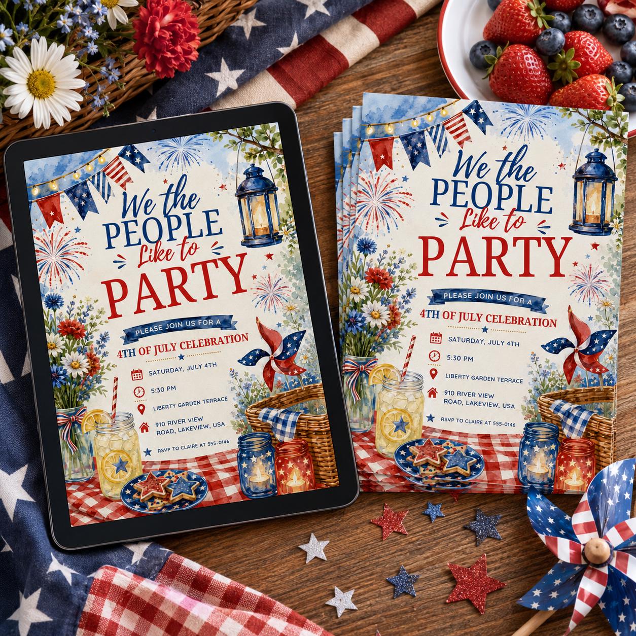 We The People Like to Party 4th of July Invitation, 4th of July BBQ Invite, Party in the USA, Independence Day Party, Red White & Blue Party __etsy:8080893728