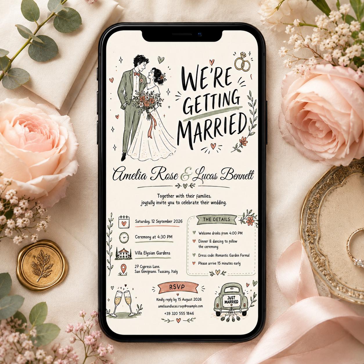 We're Getting Married , Wedding Invitation Template, Editable Canva Design for Any Event, Save the Date Invitation, Canva Template __etsy:8002517768